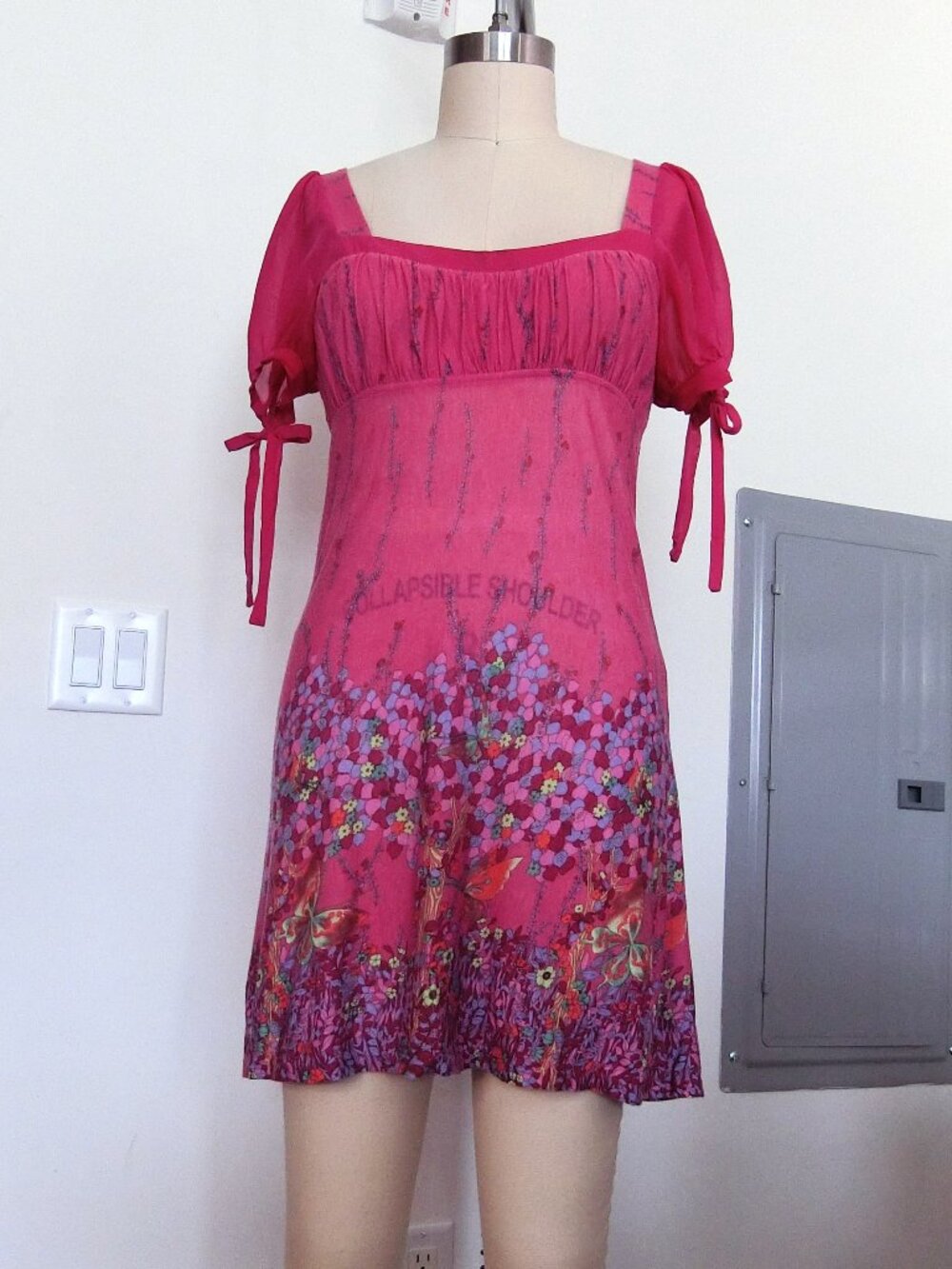 Vintage Free People Pink Butterfly Floral Fairy Mini Dress Silk Trim M